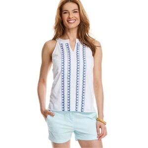 NWT VINEYARD VINES White Sleeveless Top with Blue Embroidery
